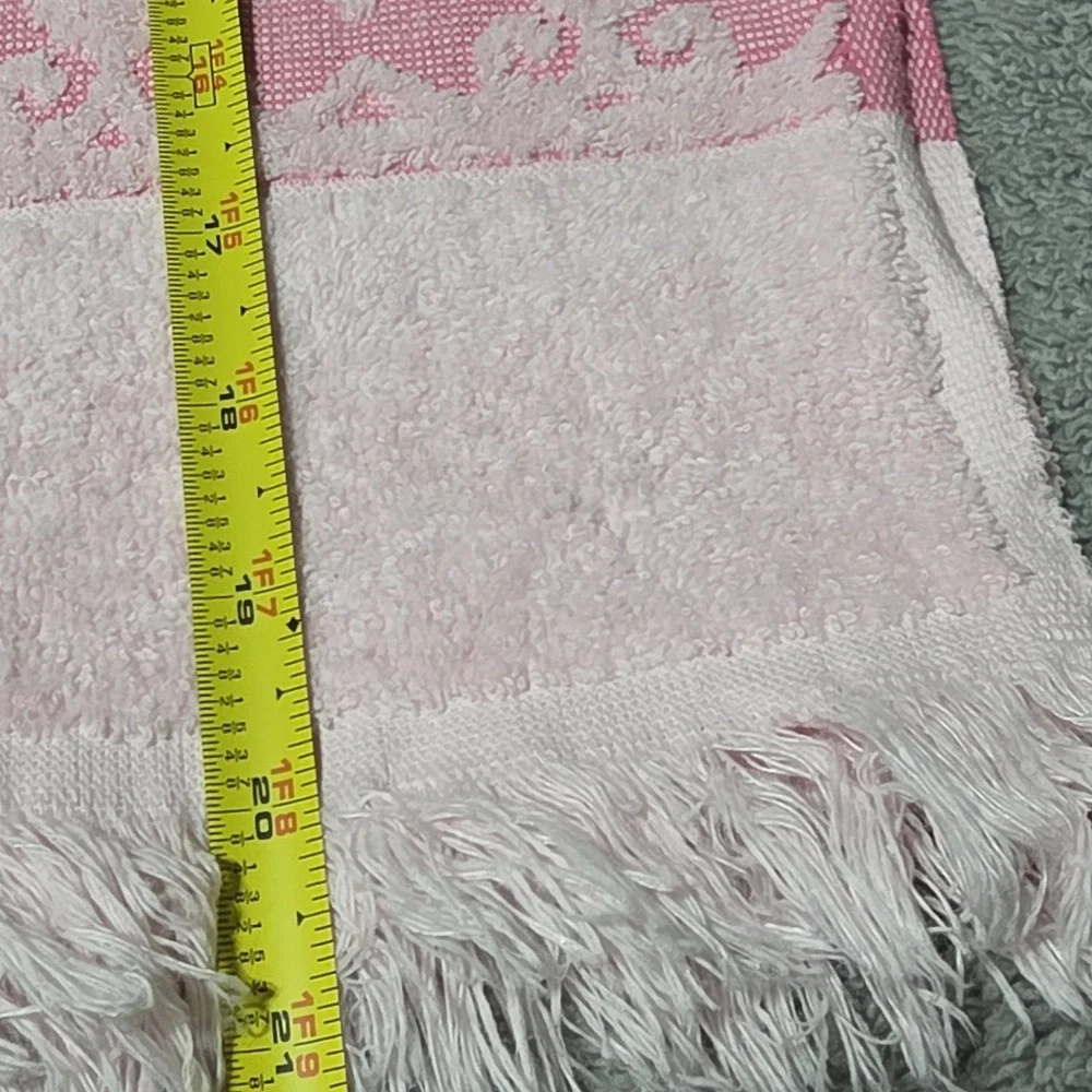 2 Vintage Cannon Monticello JC Penney Towel Sculpted Fringe USA Pink Green